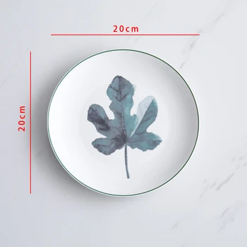 1GB 8inch Zaļie Augi Porcelāna Pusdienu galdam Galda Vakariņas Uzstādīt Keramikas Deserta Ēdiens Dinnerware Kūka Liellopu gaļas Steiks Plate