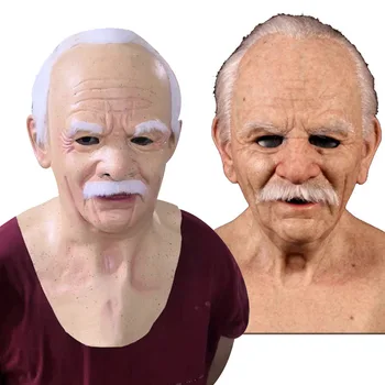 1GB Vecs Vīrietis Biedējošu Maska Cosplay Biedējošu Pilnu Galvu SiliconeMask Halloween Šausmu Smieklīgi Cosplay Party Maska Veco ManHelmet Nekustamā Maskas