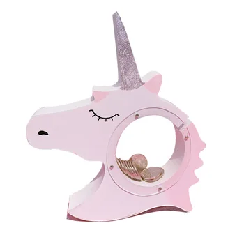 1PC Jaunu Unicorn Naudas Kastes, Caurspīdīga Koka Cūciņa Bankas monētu kaste Bērniem Dāvanu Bērni 's Telpu Dekorēšana MA 001
