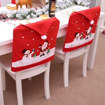1gb Ziemassvētku krēslu vāka karikatūra raksturs Santa Claus un Sniegavīrs lielu cepuri neaustu krēsla pārsegs Ziemassvētku rotājumi