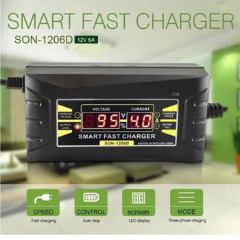1pc 12V 6A Smart Svina-skābes Akumulatoru Lādētāju, Pilnībā Automātiski, Automašīnas Akumulators, Lādētājs Auto Motociklu LCD Displejs ES/ASV Ātrās Uzlādes