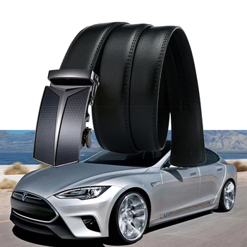1set, Lai Tesla Model S Model X 3 P100D P85D 3D Meatl Emblēmu Accessories Logotips Īstas Ādas Car Styling Foršs Biznesa Jostas