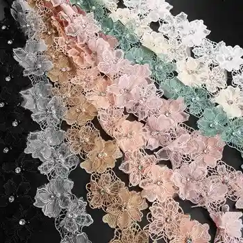 1yard 6cm rhinestone Fāzēm 3D Ziedu Izšūti Mežģīņu Malu Apdares Lentes DIY audums kāzu Apģērba šūšana amatniecības Piederumi