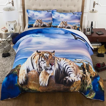 2/3PCS Atrodas Tiger LioneComforter Gultas Komplekti Pludmales tiger Sega sedz Komplekts Blue Bed Cover 3D Segas, Gultasveļa Karalis Karaliene