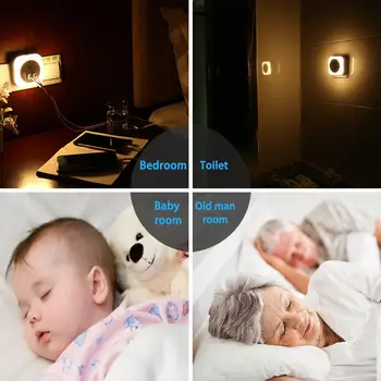 2 USB Ports Uzlādes Indukcijas Mājas Nakts Lampas Dāvanu Bērniem, Guļamistaba, Mini Smart Sensors, Gaismas Kontroles LED Nakts Gaisma Baby ES/ASV Plug