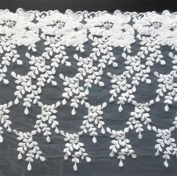 2 metri, Platums 35cm Baltu Kokvilnas Tamborēšanas Ziedu Izšūti Mežģīņu Auduma Apdares Lentes Roku darbs DIY Šūšanas Piederumi Laivas Apdare