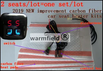 2 sdvietas/daudz,2019 JAUNUS uzlabojumus oglekļa šķiedras automašīnu sēdekļu apsilde komplektu ar LCD ekrānu un 5 pozīciju slēdzis