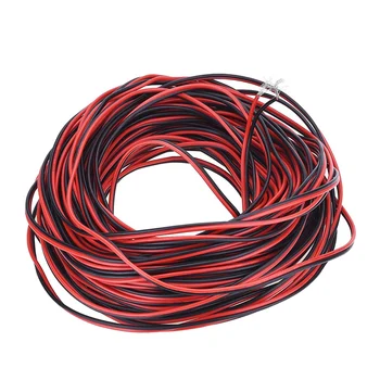 20 metru vadu alvas pārklājumu vara, 2 pin AWG 22, siltinātas PVC epitaksiāli sloksnes kabeli, sarkano, melno vadu, elektriskie pagarinājums līnija.