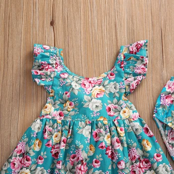 2017 Burvīgs Baby Toddler Meitenes Vasaras Savirmot Ziedu Kleitu Sundress +Biksītes Tērpiem 2GAB Bērni bērnu Apģērbu Komplekts
