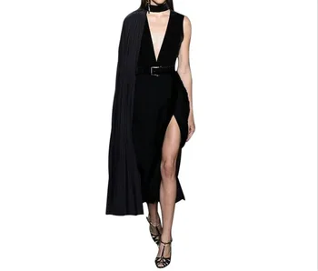 2017 Jaunas ielidošanas sieviešu apsēju kleitas black sexy dziļu V-veida kakla cape vakarā klubā puse vasaras kleita bodycon vestido