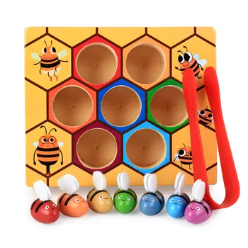 2017 Jaunu bērnu, bērnu rotaļlietas, Koka Montessori izglītības rotaļlietas Īstenot bērnu krāsu uztveri Klipu klipu bišu rotaļlietas meitenēm un zēniem