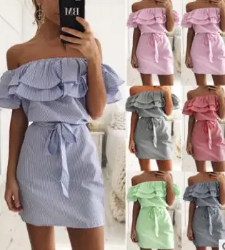 2018 Huiyitao modes Savirmot svītras Slim kleita ar jostu, 6 krāsas pieejams