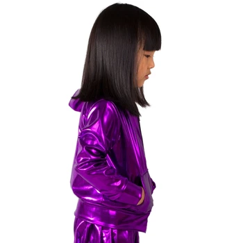 2018 Modes Pavasarī, Rudenī Bērni bomber Jacket Skatuves Sniegumu Valkāt paillette feminina casaco violeta Hip Hop deju mētelis