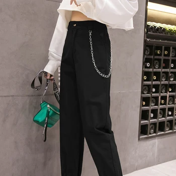 2018 Modes Sequined Ķēdes Harēma Bikses Sieviešu Rudens Gadījuma Bikses tīrtoņa Krāsu Potītes garuma Bikses Melnā Zaļa Haki