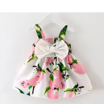 2018 New Baby Girl Apģērbu Citronu Drukas Bērnu Drēbes Bez Piedurknēm Loku Princese Gallus Kleitu Bērni Vestido Infantil H30