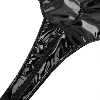 2018 Sexy PVC Melns Bodysuit Sieviešu High Cut Sandales ar Atvērtu Kājstarpes Cupless Dobi Krūtis Erotiska Leotard Kostīmi Lateksa Bodysuit