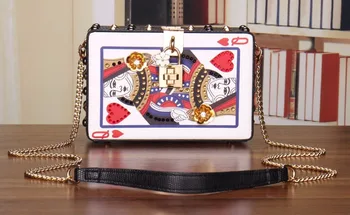 2018 Spēļu KĀRTIS soma sieviešu gudrs Sirdis pokera modelis Q kārbas ķēdes kniedes messenger bag appliques puse Modes Plecu Somas