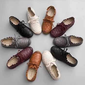 2018 jaunu retro modes sieviešu kurpes four seasons izmērs (35-40) mežģīnes īstas ādas moderns vienas kurpes karstā pārdošanas ikdienas apavi