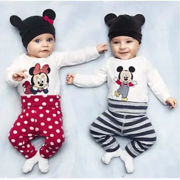 2019 Bērnu Bērniem, Meitene, Zēns 3pcs Karikatūra Apģērba Komplekts Bērniem Peli Tērpiem Komplekts Cepure Bodysuit Bikses 3Pcs Apģērbs