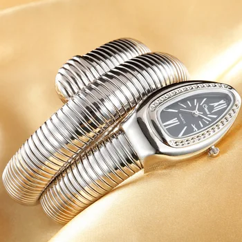 2019 CUSSI Luksusa Zīmolu Čūska Skatīties Gold Sieviešu Pulkstenis Sudraba Kvarca rokas pulksteņi Ladies Aproce Skatīties Reloj Mujer Pulkstenis Dāvana