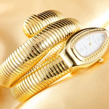 2019 CUSSI Luksusa Zīmolu Čūska Skatīties Gold Sieviešu Pulkstenis Sudraba Kvarca rokas pulksteņi Ladies Aproce Skatīties Reloj Mujer Pulkstenis Dāvana