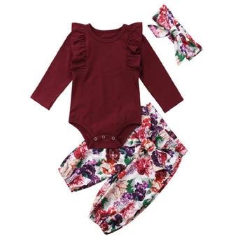2019 Jauns Bērnu Komplekti Bērnu Apģērbu Meitenes Ziedu Stila Ziedu Trīs-Gabalu
