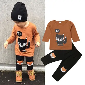 2019 Jaunu Toddler Fox 2pcs Set Jaundzimušais Mazulis Baby Boy Kokvilnas Apģērbs Jumpsuit Romper Bodysuit Legging Elsas Bērnu Ikdienas Apģērbs