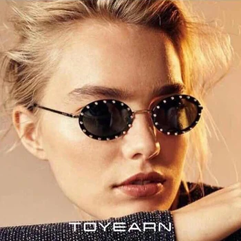 2019 Jaunu Vintage Ovālas formas Saulesbrilles Sieviešu Zīmola Dizainere Dāma Luksusa Dimanta Rāmis Steampunk Saules Brilles Sieviešu Brilles UV400