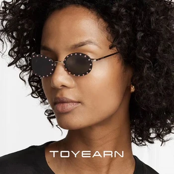 2019 Jaunu Vintage Ovālas formas Saulesbrilles Sieviešu Zīmola Dizainere Dāma Luksusa Dimanta Rāmis Steampunk Saules Brilles Sieviešu Brilles UV400