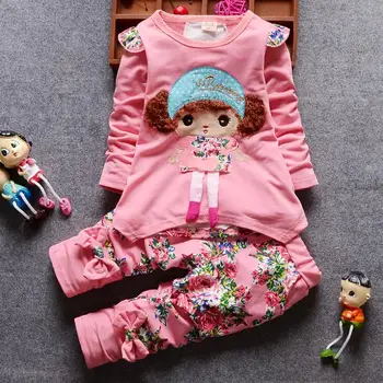 2019 Jaunu rudens un ziemas plus samta tērps bērniem, multiplikācijas filmu aitādas mētelis bērnu apģērbu cute girl divu piece1-4 gadiem