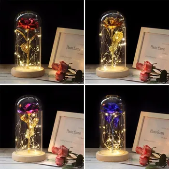 2019 KARSTA Skaistums Un Zvērs Zelta pārklājumu Sarkana Roze Ar LED apgaismojumu Stikla Kupola Mātes Diena Dāvanu Valentīna Diena Dāvanu