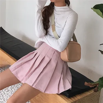 2019 Karstā Pārdošanas Pavasarī Jaunas Ielidošanas Augsta Vidukļa Kroku Svārki Sievietēm Preppy Stila Mini Svārki, Bieza, 4 Pieejamās Krāsas apģērbu