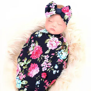 2019 Pavisam Jaunu Jaundzimušā bērna Baby Meitene Zēnu Drēbes Swaddle Segu Mīkstu Miega Swaddle Muslīnu Wrap Galvu 2gab Ziedu Komplekti