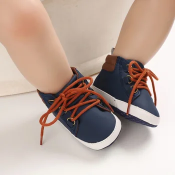 2019 Rudens Modes Bērnu Zēniem Jaundzimušiem Pirmais Gājējs Raibs Dizains Anti-Slip Čības Toddler Mīksto Soled PU Ikdienas Apavi
