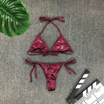 2019 Sievietes Sexy Bikini Komplekts Sequined Push-Up Polsterētām Krūšturis Peldkostīmi Mirdzēt Peldkostīmu Peldvietu Beachwear