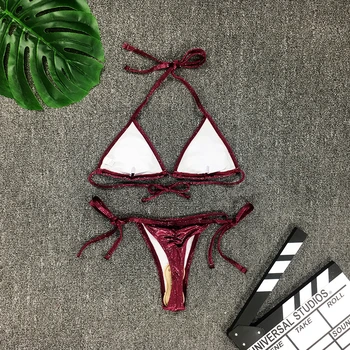 2019 Sievietes Sexy Bikini Komplekts Sequined Push-Up Polsterētām Krūšturis Peldkostīmi Mirdzēt Peldkostīmu Peldvietu Beachwear