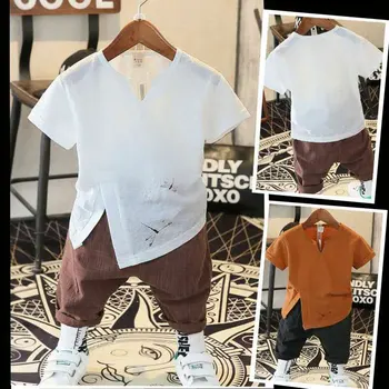 2019 Zēnu Apģērbu Komplekts T Krekli, Bikses, Vasaras Zīdaiņu Zēnu Kokvilnas tīrtoņa Krāsu Zēnu Apģērba Komplekts 2T 3T 4 6 8 10 Gadu Bērnu Drēbes