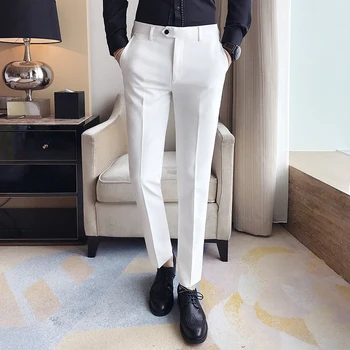 2019. gada Pavasara un Vasaras Vīriešu Bikses, Modes Dzidri Balts Bikses , Modes Japānas Stila Vienkāršu Business Casual Bikses Vīriešiem