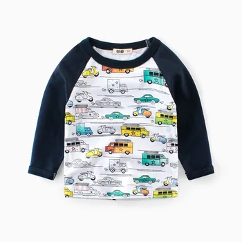 2019. gada Pavasarī Bērnu Apģērbs ar garām piedurknēm T-krekls 2-8y Zēni Karikatūra Kokvilnas Zemāko Iespiests Automašīnas Drēbes Bērns Gudrs Krekls