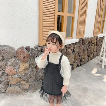 2019. gada Rudens Jaunas Ielidošanas korejiešu stilā, kokvilnas visu maču veste džinsa kleita saskaņošanas ar grenadīnas cute salds modes baby meitenes