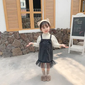 2019. gada Rudens Jaunas Ielidošanas korejiešu stilā, kokvilnas visu maču veste džinsa kleita saskaņošanas ar grenadīnas cute salds modes baby meitenes