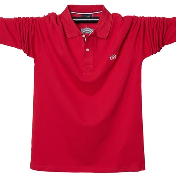 2019. gada Rudenī Vīriešu garām piedurknēm polo krekls plus izmēra 5XL 95% kokvilnas gadījuma polo vīriešiem, topi, t-veida, augstas kvalitātes zīmola polos krekli