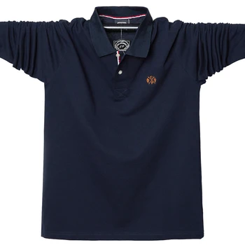 2019. gada Rudenī Vīriešu garām piedurknēm polo krekls plus izmēra 5XL 95% kokvilnas gadījuma polo vīriešiem, topi, t-veida, augstas kvalitātes zīmola polos krekli