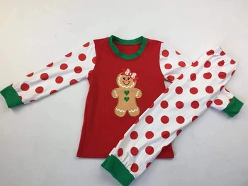 2019 jaunu dizainu, baby meitenes izšuvumi piparkūkas modelis ASV Ziemassvētkos ziemas pidžamu 7-8 gadus veciem bērniem apģērba komplekts