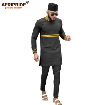 2019 Āfrikas Vīriešu Apģērbs Tradicionālā 3 Gabals, kas Dashiki Tērpiem Drukāt Krekli+Ankara Bikses un Cepure Uzvalks AFRIPRIDE A1916013