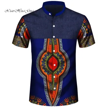 2019 āfrikas vīriešu apģērbu, āfrikas ankara print t-krekls vīriešiem pielāgota īsām piedurknēm vienu krūtīm, vīriešu ikdienas krekls wyn910