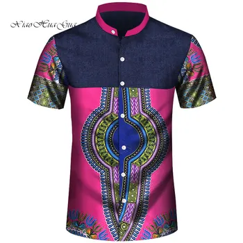 2019 āfrikas vīriešu apģērbu, āfrikas ankara print t-krekls vīriešiem pielāgota īsām piedurknēm vienu krūtīm, vīriešu ikdienas krekls wyn910