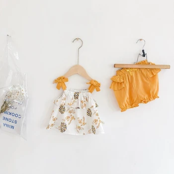 2020. Gada Vasaras Jaundzimušais Meitene Drēbes Bez Piedurknēm Bownet Linga Topi + Savirmot Bikses Sunsuit Pludmales Atpūtas Kokvilnas Cute Apģērbs, Tērps