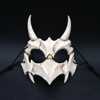 2020. Gadam Puse Maska Gariem Zobiem Dēmons Samurai Balto Kaulu Maska Tengu Pūķis Yaksa Tiger Sveķiem, Masku Cosplay Halloween Aksesuāri Aksesuāri