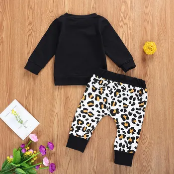 2020 Jaunu Toddler Bērniem, Baby Girl Apģērbu Leopard T-Krekli, Topi, Bikses, Garās Rudens Apģērbs, Apģērbu Komplekts 0-24M